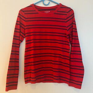 J Crew Perfect Fit Tee, Red with Navy Stripes